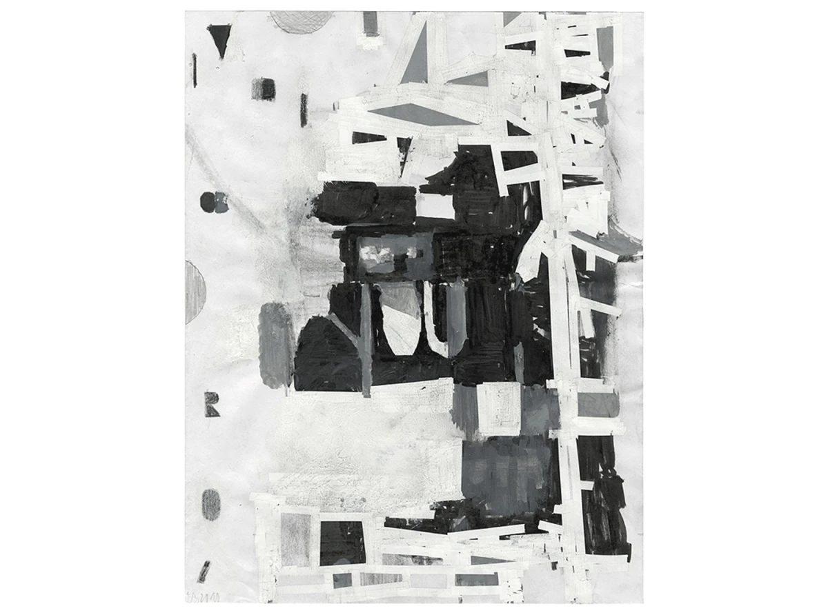 o.T., 2010, Tusche, Gouache, Korrekturband und Bleistift auf Papier, 29,7 x 21,0 cm